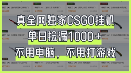 真全网独家CSGO挂G，单日捡漏1k+【揭秘】-项目网