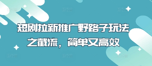 短剧拉新推广野路子玩法之截流，简单又高效-项目网