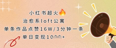 小红书超火的治愈系loft公寓，单条作品点赞16W，3分钟一条，单日变现数张-项目网