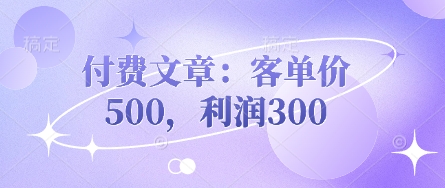 付费文章：客单价500，利润300-项目网