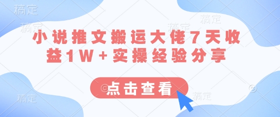 小说推文搬运大佬7天收益1W+实操经验分享-项目网