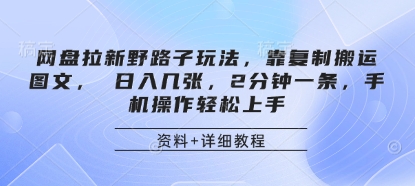 网盘拉新野路子玩法，靠复制搬运图文， 日入几张，2分钟一条，手机操作轻松上手-项目网