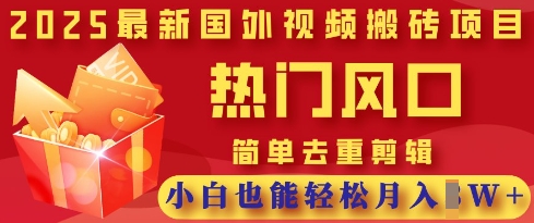 2025最新视频搬砖项目，热门风口，简单去重剪辑，小白也能轻松月入过W-项目网