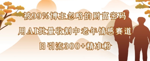 被99%博主忽略的财富密码：用AI批量收割中老年情感赛道，日引流300+精准粉-项目网