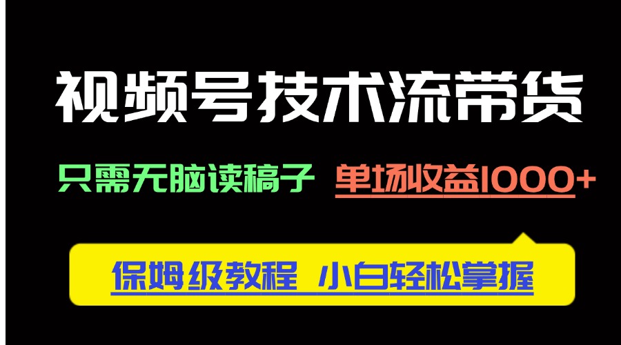 视频号技术流带货，只需无脑读稿子，单场收益1000+ 保姆级教程，小白轻…-项目网
