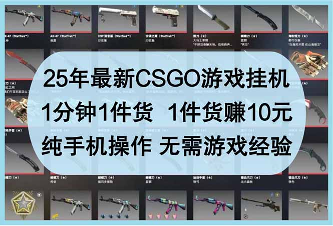 25年最新CSGO游戏挂机，1分钟1件货，1件货赚10元 纯手机操作 无需游戏经验-项目网