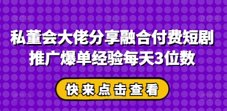 私董会大佬分享融合付费短剧推广爆单经验每天3位数-项目网