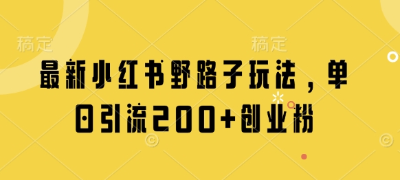 最新小红书野路子玩法，单日引流200+创业粉-项目网
