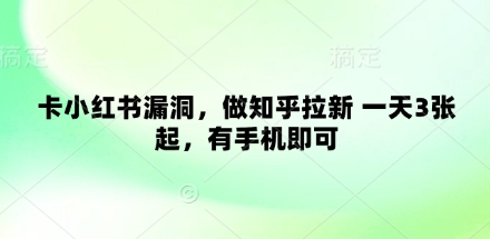 卡小红书漏洞，做知乎拉新 一天3张起，有手机即可-项目网