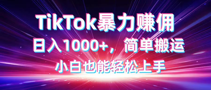 TikTok搬运暴力赚佣，日入1000+，简单搬运，小白也能轻松上手-项目网