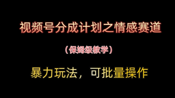 视频号分成计划之情感赛道暴力玩法，可批量操作，保姆级教学-项目网