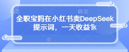 全职宝妈在小红书卖DeepSeek提示词，一天收益1k-项目网