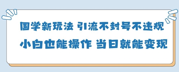 国学新玩法，引流不封号不违规小白也能操作，当日就能变现-项目网