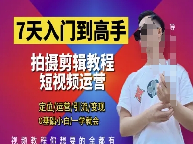 7天入门到高手，短视频剪辑运营高手课，定位 运营 引|流 变现，0基础小白一学就会-项目网