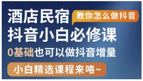 抖音本地生活酒店民宿运营，0基础也可以做抖音增量-项目网