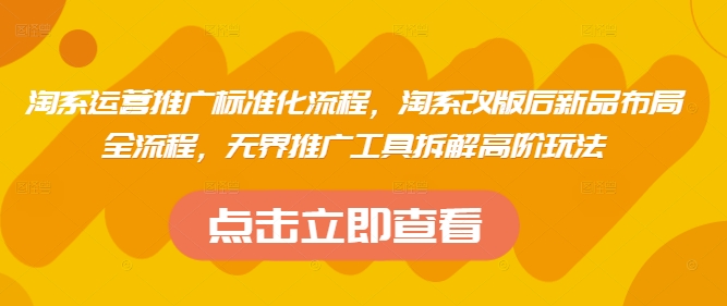 淘系运营推广标准化流程，​淘系改版后新品布局全流程，无界推广工具拆解高阶玩法-项目网