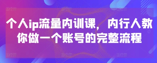 个人ip流量内训课，内行人教你做一个账号的完整流程-项目网