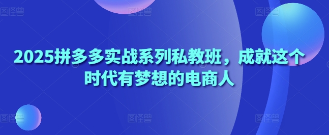 2025拼多多实战系列私教班，成就这个时代有梦想的电商人-项目网