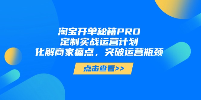 淘宝开单秘籍PRO，定制实战运营计划，化解商家痛点，突破运营瓶颈-项目网