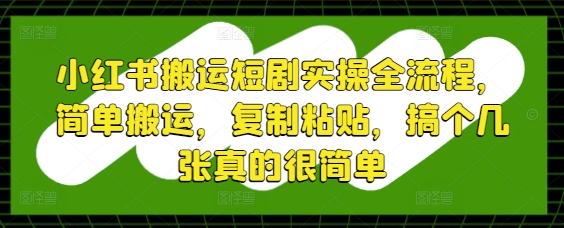 小红书搬运短剧实操全流程，简单搬运，复制粘贴，搞个几张真的很简单-项目网