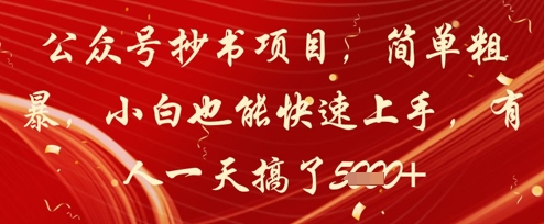 公众号抄书项目，简单粗暴，小白也能快速上手，有人一天搞了1k+-项目网