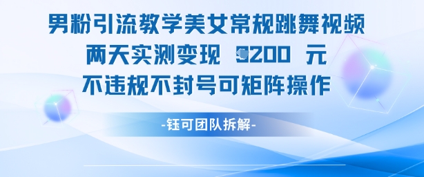 男粉引流教学美女常规跳舞视频两天实测变现1k+，不违规不封号可矩阵操作-项目网