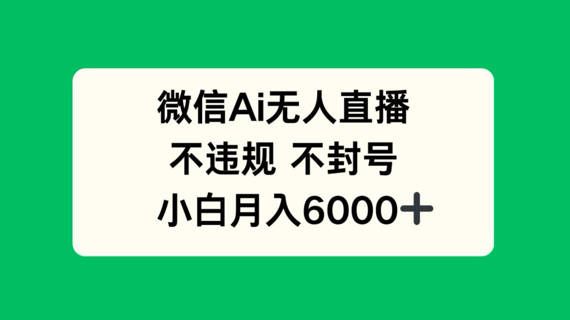 微信AI无人直播，不违规 不封号 ，小白月入6000+-项目网