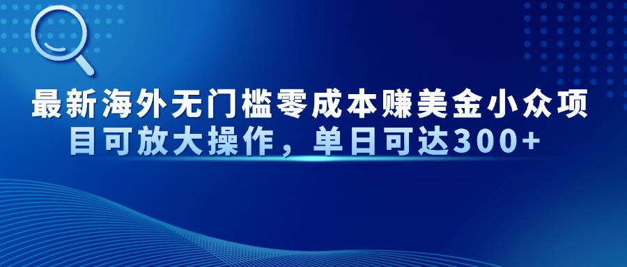 最新海外无门槛零成本赚美金小众项目可放大操作，单日可达300+-项目网