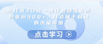小红书3分钟一条作品精准引流创业粉300+，打造属于自己的流量帝国-项目网