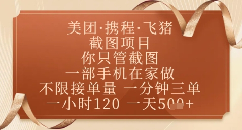 飞猪美团截图项目，你只管截图，一部手机在家做，正规平台无套路，一天5张+【揭秘】-项目网