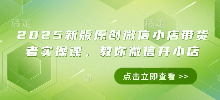 2025新版原创微信小店带货者实操课，教你微信开小店-项目网