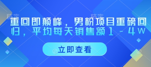 重回即颠峰，男粉项目重磅回归，平均每天销售额1-4W-项目网