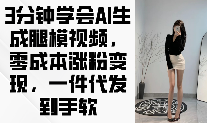 3分钟学会AI生成腿模视频，零成本涨粉变现，一件代发到手软-项目网