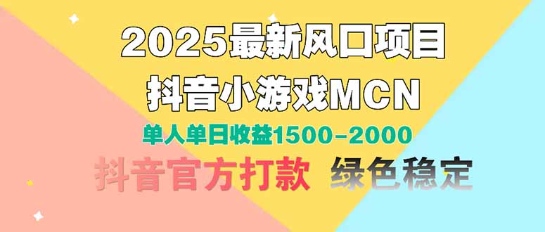 2025最新风口项目 抖音小游戏MCN 单人单日收益1500-2000+-项目网