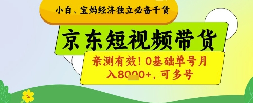 小白宝妈经济独立必备干货，京东短视频带货，亲测有效!0基础单号月入8k+，可多号【揭秘】-项目网