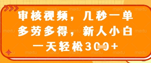 视频审核员，几秒一单，不限时间，不限地点，多做多得，新人小白一天轻松几张+【揭秘】-项目网