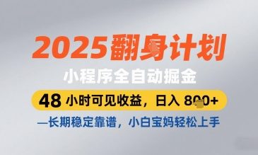 2025小程序全自动掘金，48 小时可见收益，日入8张，长期稳定靠谱，小白宝妈轻松上手【揭秘】-项目网