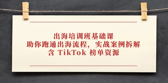 出海培训班基础课，助你跑通出海流程，实战案例拆解，含 TikTok 榜单资源-项目网