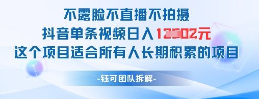 不露脸不直播不拍摄抖音单条视频日入1k+这个项目适合所有人长期积累的项目-项目网