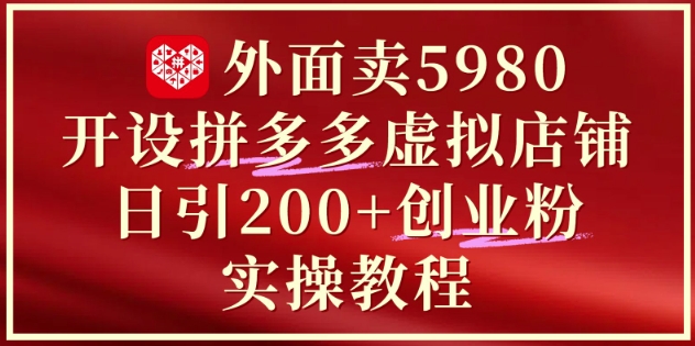 外面卖5980开设拼多多虚拟店铺：单日引流200+创业付费粉实战教程-项目网