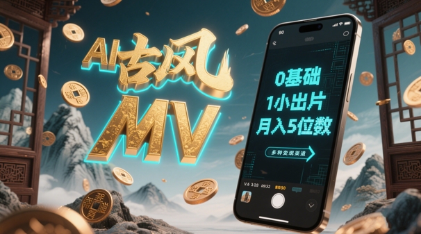 AI一键生成古风音乐MV，0剪辑基础1小时出片，多种变现渠道，一部手机月入5位数-项目网