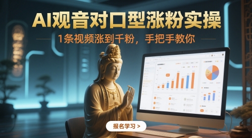 AI观音对口型涨粉实操，1条视频涨到千粉，手把手教你-项目网