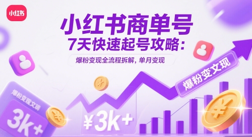 小红书商单号7天快速起号攻略：爆粉变现全流程拆解，单月变现3k+-项目网