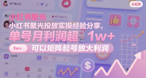 小红书聚光投放实操经验分享，单号月利润超1w+，可以矩阵起号放大利润-项目网