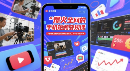 爆火全网的手机短视频变现课，0基础教你拍摄剪辑涨粉运营变现，用一部手机挣钱-项目网