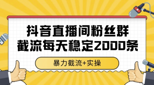 抖音直播间粉丝群暴力截流，一台电脑每天稳定2000条数据，暴力截流+实操 【揭秘】-项目网