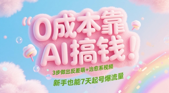 0成本靠AI搞钱！3步做出反差萌+治愈系视频，新手也能7天起号爆流量-项目网