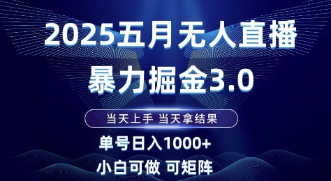 2025五月无人直播暴力掘金3.0，当天上手，当天拿结果，单号日入1k+小白可做可矩阵【揭秘】-项目网