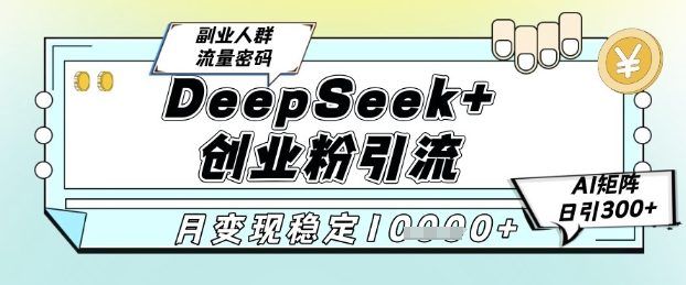 DeepSeek+创业粉精准引流，全新分享课4.0玩法，AI矩阵日引300+，多种变现方式，稳定月入1W-项目网