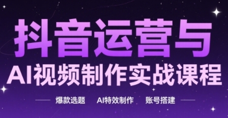 抖音运营与AI视频制作实战课程，爆款选题-AI特效制作-账号搭建-项目网